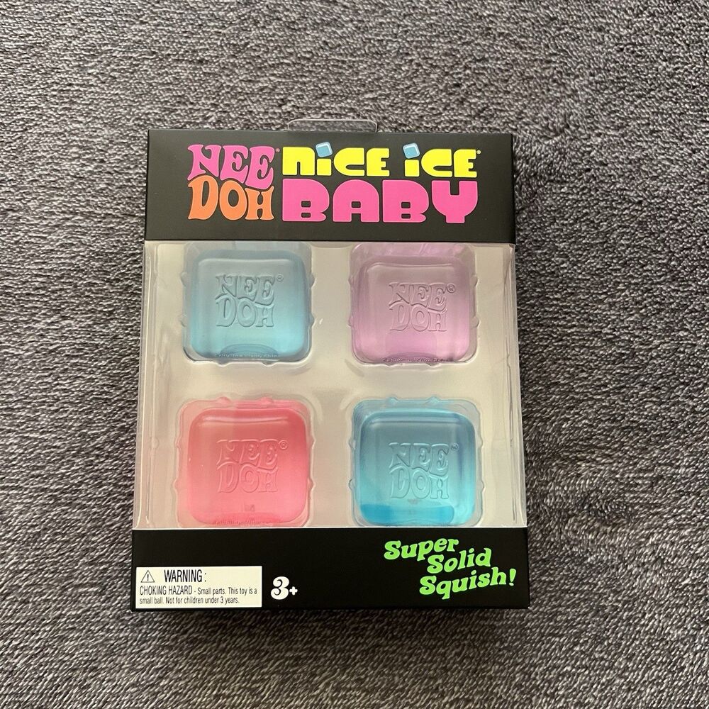 NeeDoh Nice Ice Baby Super Solid Squish Cubes 4-Pack Pink Purple Blue Fidget Toy
